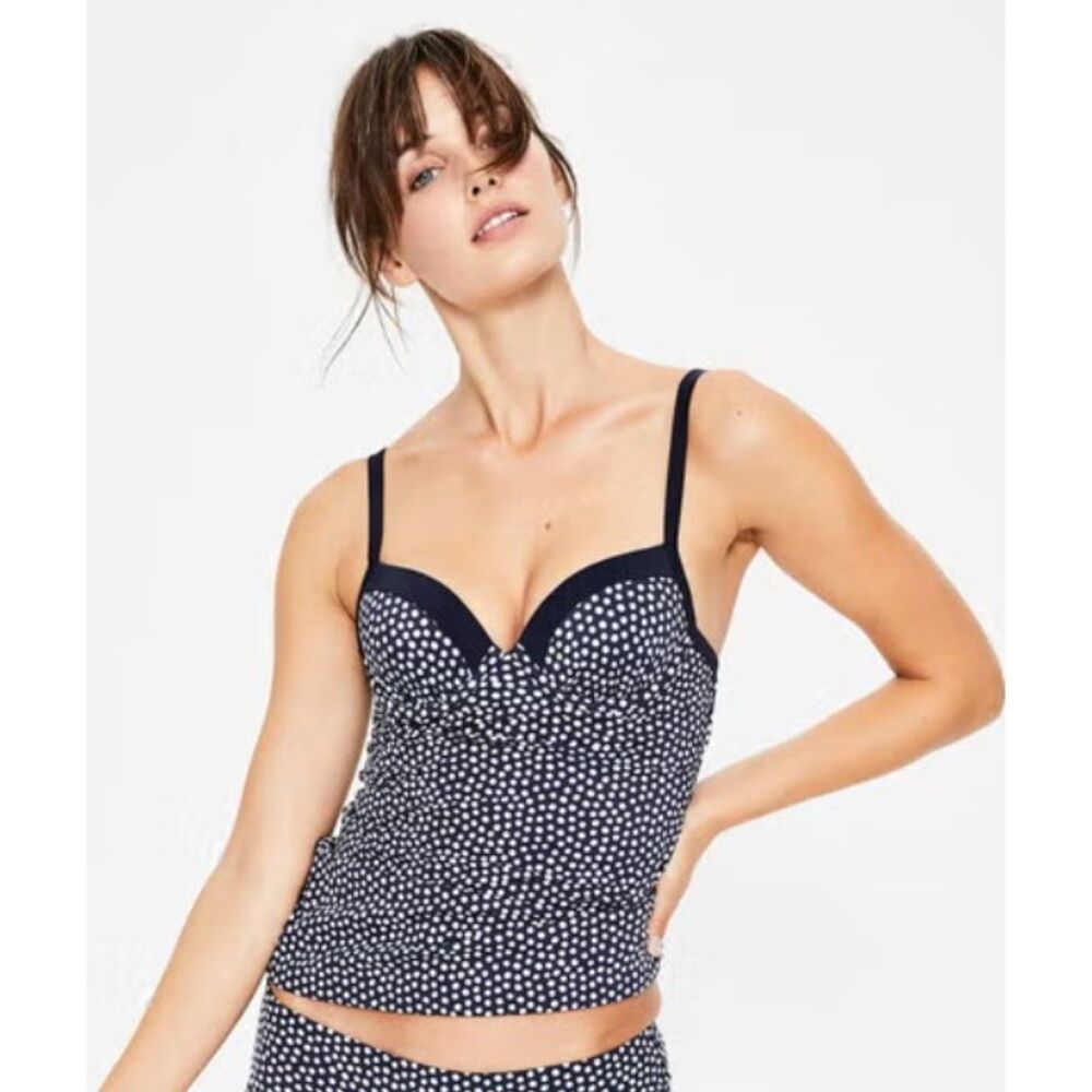 BODEN Dark Blue Polka Dot Sz 38B Adjustable Strap Underwire Tankini Top LIKE NEW